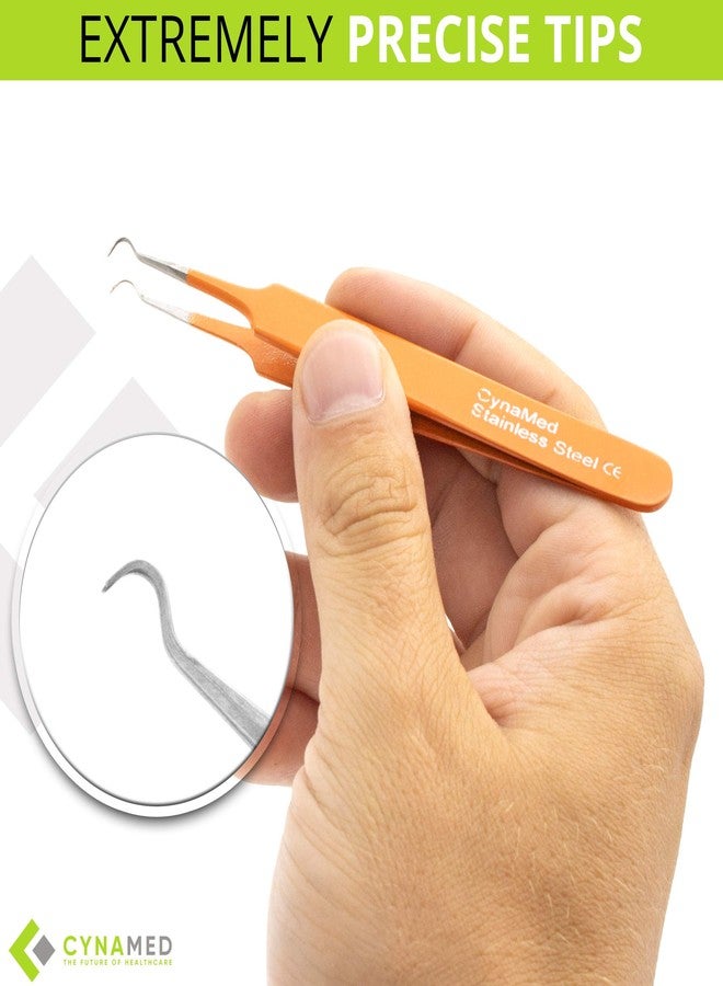 CYNAMED Blackhead Tweezer - Professional Curved Steel Tip Surgical Comedone & Splinter Extractor. Ideal Blemish & Acne Remover Tool Means Flawless Facial Skin (Orange) - Image 4